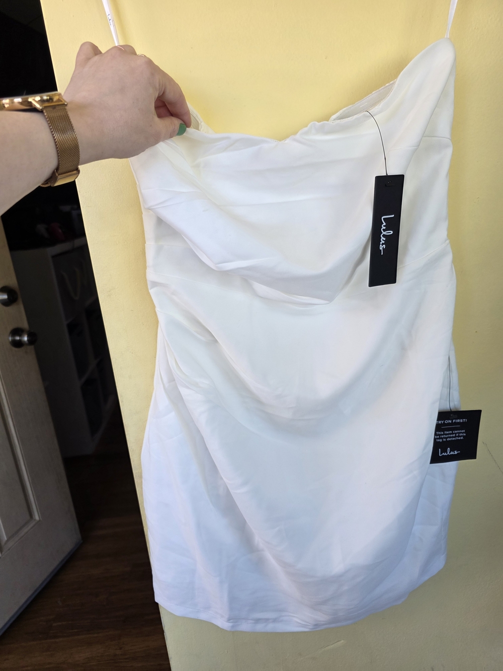 Lulu's White Strapless Cowl Neck Mini Dress